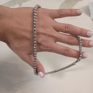 New S925 Sterling Silver Hip Hop Tennis Necklace with 4mm Moissanite, 18 Inch